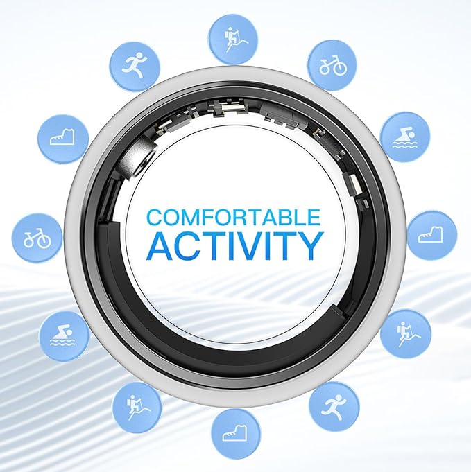 Smart Rings for Men Women Health Ring Fitness Tracker Heart Rate Monitor Sleep Tracker Pedometer Calories Step Counter Waterproof Rings Compatible with iOS Android Phones