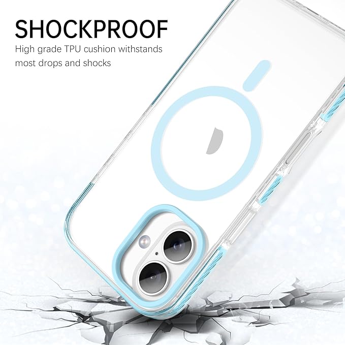 BENTOBEN Magnetic for iPhone 17 6.3" Case, Compatible with Magsafe Military Shockproof Protective Bumper Cute Transparent Slim Anti-Yellowing Women Girl Men Phone Case for iPhone 17 Cover, Clear Blue