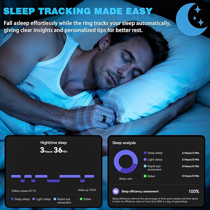 Activity Tracker Ring for Men Women, Smart Ring with Sleep Heart Rate, Health Tracker,IP68 Waterproof, Compatible with iOS and Android (Black 14)