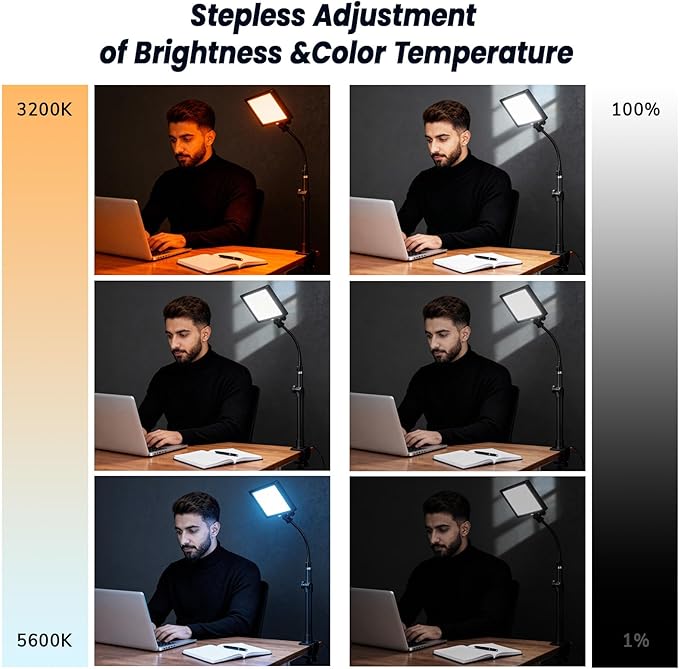 2 Packs LED Video Key Light,Streaming Light Dimmable Bi-Color 3200-5600k Video Conference Lighting with Gooseneck Tubes Desk Panel Lights for Podcast/Streaming/Gaming/Zoom Call/Broadcast/YouTube