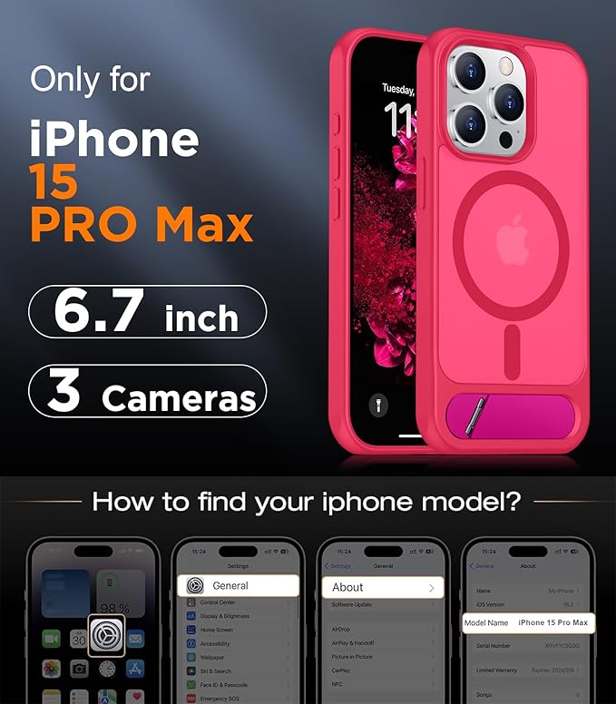 Magnetic Compatible with iPhone 15 Pro Max Case, [Built-in Invisible Kickstand][Compatible with MagSafe][Military Grade Shockproof] Slim Translucent Matte Phone Case for iPhone 15 Pro Max 6.7"