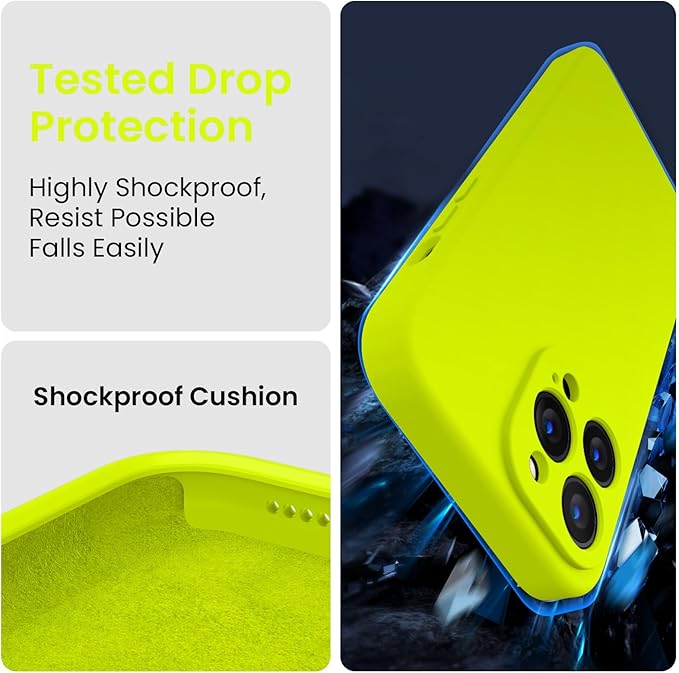 FireNova for iPhone 14 Pro Case, Silicone Upgraded [Camera Protection] Phone Case with [2 Screen Protectors], Soft Anti-Scratch Microfiber Lining Inside, 6.1 inch,Fluorescent Green