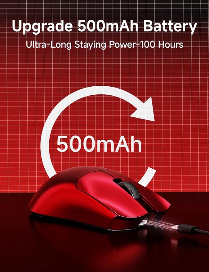 EWEADN S9 Ultra Wireless Gaming Mouse, 59G Ergonomic Computer Mouse, Triple Modes, 8K Polling, PAW3950 42K DPI Optical Sensor, Kailh Switch, 250h Battery Life, Programmable for PC/Win/Mac(Red)