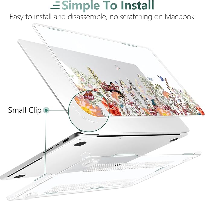 DONGKE Case for MacBook Pro 14 Inch (2026-2021 Release, M5 M4 M3 M2 M1 Pro/Max Chip), Plastic Slim Hard Shell Protective Cover with Keyboard Cover & Screen Protector, Floral Illustration