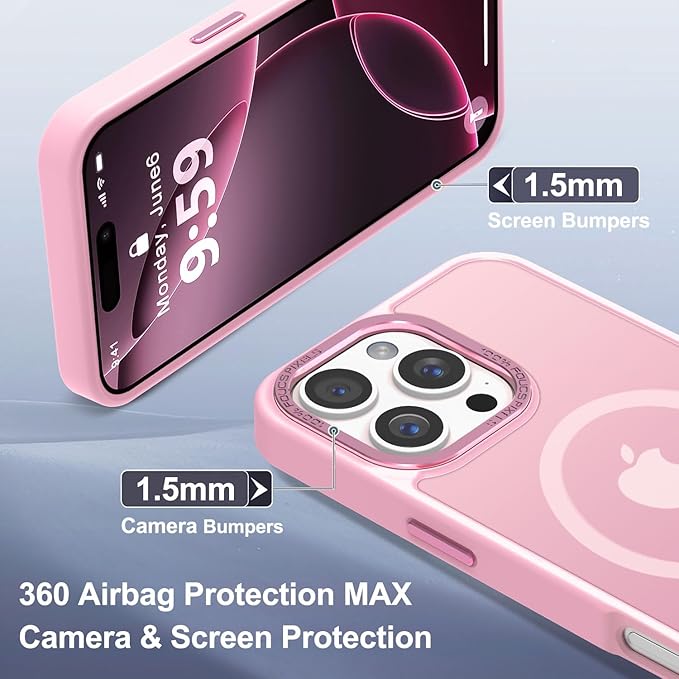 Newfuture Designed for iPhone 16 Pro Case with Magnetic [13 FT Military Drop Protection] [Compatible with Magsafe] Slim Translucent Matte Shockproof with Anti-Fingerprint Phone Case,Chalk Pink