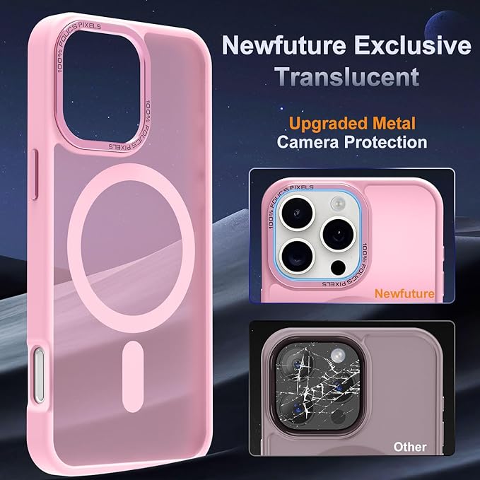 Newfuture Designed for iPhone 16 Pro Case with Magnetic [13 FT Military Drop Protection] [Compatible with Magsafe] Slim Translucent Matte Shockproof with Anti-Fingerprint Phone Case,Chalk Pink