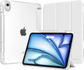 MoKo for iPad Air 11 inch Case (M4/M3/M2) 2026/2025/2024, iPad Air 5th/4th Gen 10.9 inch Case 2022/2020 with Pencil Holder, Slim Light Trifold Cover with Hard PC Translucent Back Shell, White