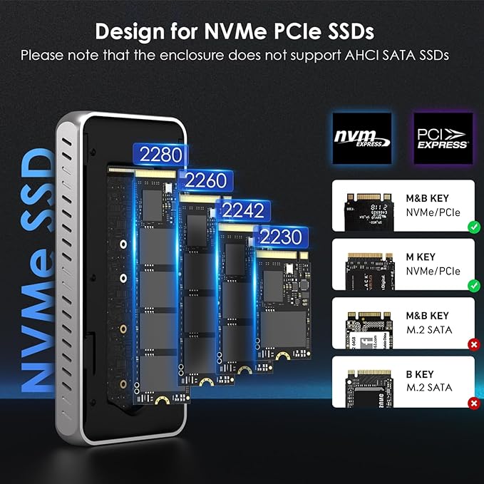 WAVLINK 40Gbps M.2 NVMe Enclosure Compatible with MacBook/Mac mini M4/M3/M2/M1, SSD Enclosure for TBT4/TBT3/USB4/USB3.2 and More, Supports 2230/2242/2260/2280 B+M/M-Key PCIe SSD, Built-in Fan Cooling