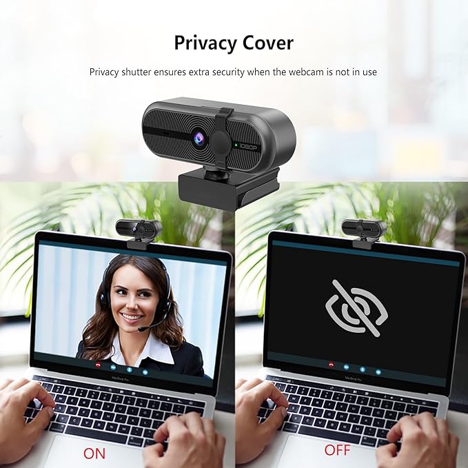 1080P Webcam for PC, Webcam with Mic, Auto Light Correction, 90° Wide Angle, Built-in Privacy Cover, Supports YouTube, Zoom, Teams, Meet, Skype, Perfect for Solo Meeting, Live Streaming