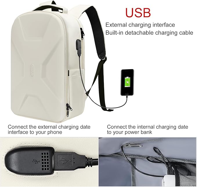 MOSISO 15.6-16 inch 35L Laptop Backpack with USB Charging Port for Women Men, Waterproof Hardshell Travel Business Computer Bag, Anti-Theft Daypack with Luggage Strap, Beige