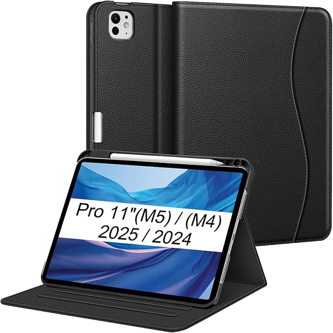 Fintie Folio Case for iPad Pro 11-inch (M5) 2025 / (M4) 2024, Magnetic Multi-Angle Smart Stand Cover with Built-in Pencil Holder & Pocket, Auto Sleep/Wake, Black