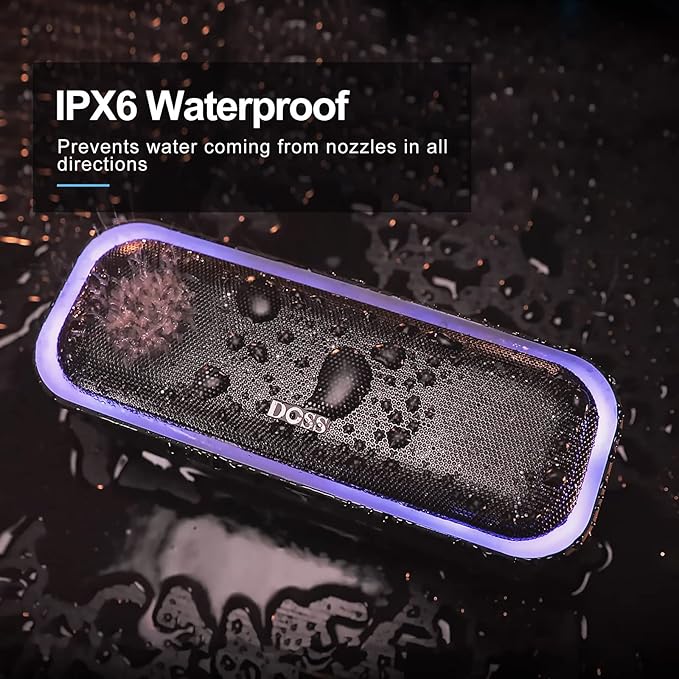 DOSS SoundBox Pro Bluetooth Speaker, 20W Stereo Sound, Active Extra Bass, 20H Playtime, Multi-Colors Lights, Wireless Stereo Pairing, IPX6 Waterproof for Garden, Hiking, Camping, Beach, Party-Purple
