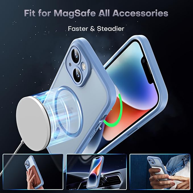 TOCOL Magnetic for iPhone 14 Case, Upgraded Full Camera Protection, Compatible with Magsafe, Drop Protection, Translucent Matte Back Bumper Phone Cover 6.1-Inch (Light Blue)