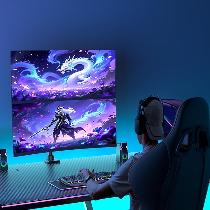 WALI Dual Monitor Mount for Ultrawide Heavy Duty Curved Monitor Stacking, Dual Monitor Arms Fits 13-49 Inch for Ultrawide Screens up to 44lbs, 49 inch Monitor Arm, Black