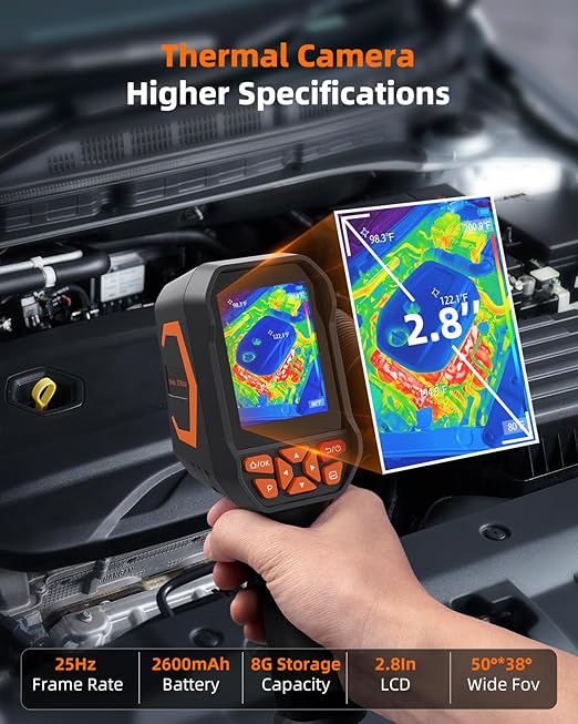 Tadeto Infrared Thermal Camera, Thermal Imaging Camera with Laser Pointer, 256*192 TISR Resolution IR Camera with 320*240 LCD Screen and 9 Thermal Palettes for Electrical/AC/HVAC/Pet/Home Inspection