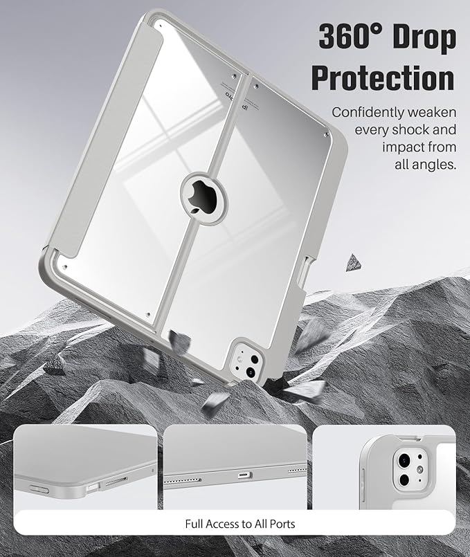 MoKo for iPad Pro 13 Inch Case (M5/M4) 2025/2024 with Pencil Holder, [Built-in Screen Protector], iPad Pro 13 M5/M4 Case with Clear Back & Magnetic Multi Angle Stand Cover, Light Gray