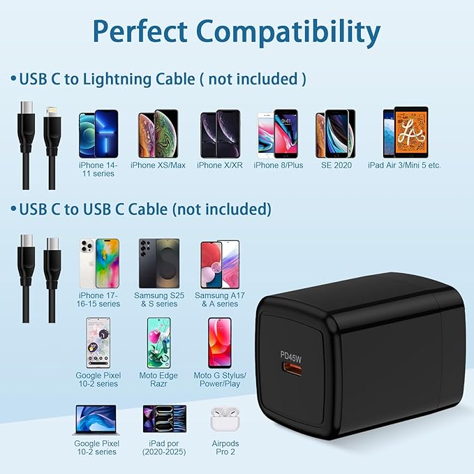 for Samsung S26 Charger Block 45W Fast Phone Charging Block, USB C Fast Wall Charger Android Charger for Samsung Galaxy S26 Ultra S26+ S26 A37 A57 S25 Ultra S25 FE Edge A17 A16 A36 A26 A56 A15 S24 S23