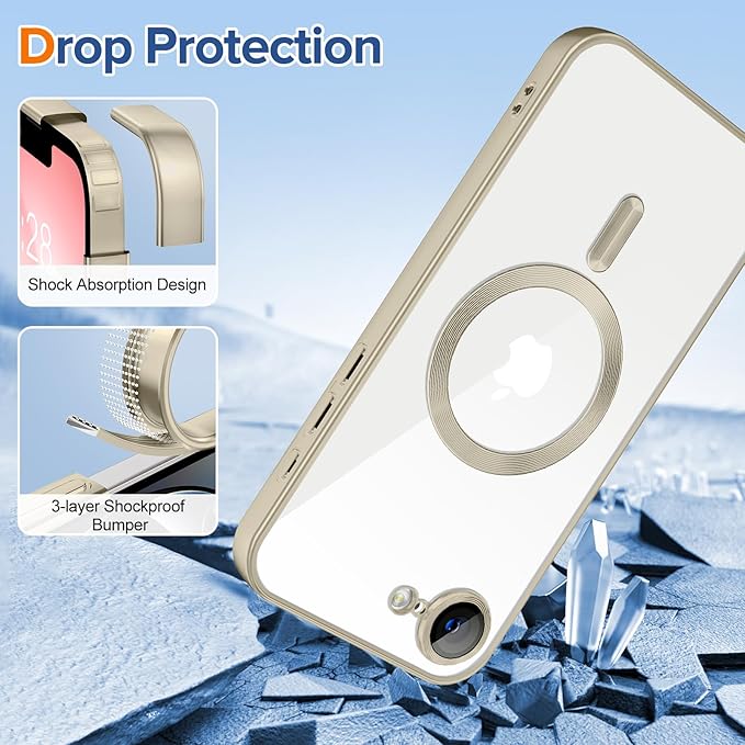Hython Magnetic Clear for iPhone 17e Case with Camera Lens Protector [Compatible with MagSafe] Luxury Plating Edge Slim Soft TPU Cover Protective Phone Case for iPhone 17e 6.1", Matte Gray