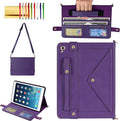 Handbag Case for 9.7-inch iPad 2018 2017 (iPad 5th/6th Generation), iPad Air/Air 2 Case, Techcircle Smart Folio Stand PU Leather Crossbody iPad Cover with Hand Strap, Pencil Holder Wallet Case, Purple