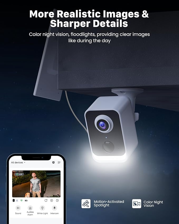 PEEIPM Security Cameras Wireless Outdoor: Solar Power Cameras for Home Security WiFi Battery Seguridad Camara System Kit Surveillance Monitor with Motion Sensor Flood Light Alarm & Color Night Vision