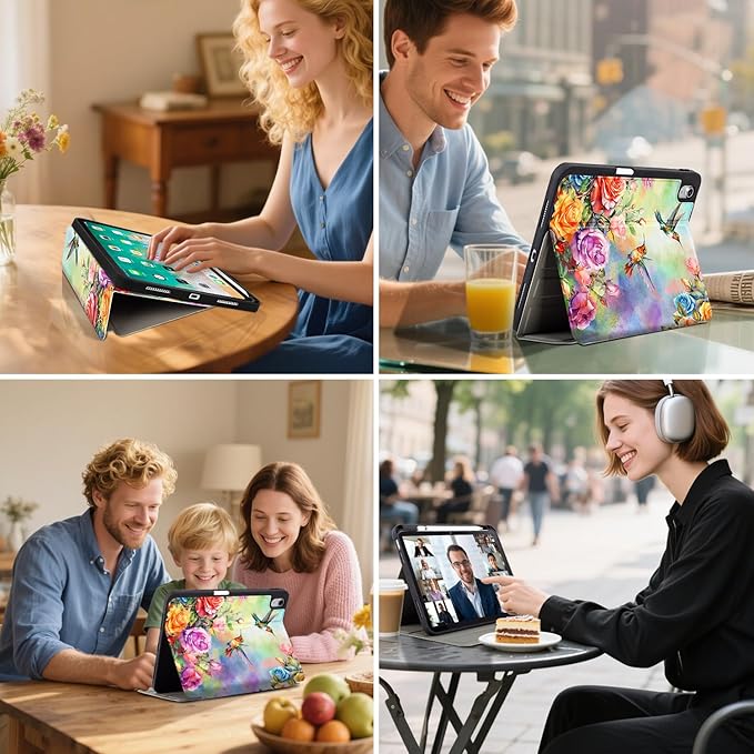 Lokigo New for iPad (A16) 11th Generation Case 11 Inch (2025), iPad 10th Generation Case 10.9 Inch (2022), Multi-Viewing Protective Stand AppleiPad A16Case, Hummingbird Floral