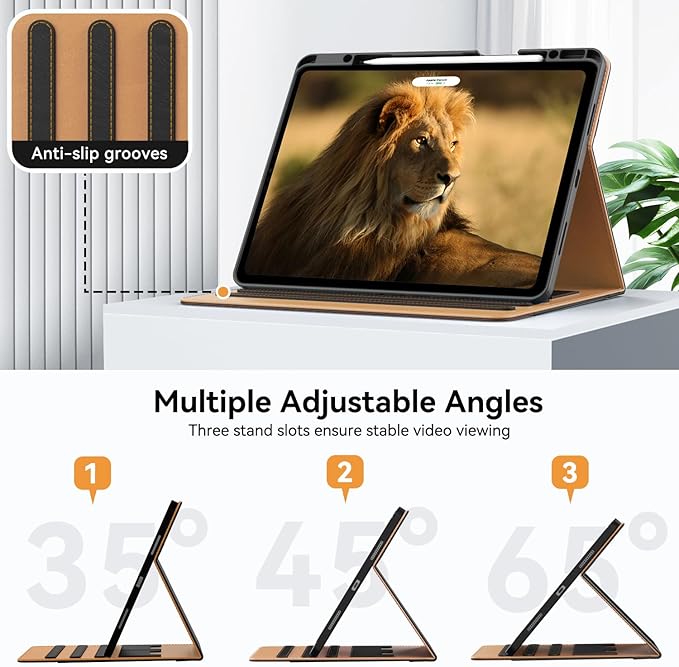 Zonefoker Case for New iPad Pro 12.9 inch 6th/5th/4th/3rd Generation 2022/2021/2020/2018, 12.9'' ipad Pro Leather Folio Protective Cover 6/5/4/3 Gen with Pencil Holder, Auto Wake/Sleep, Brown Black
