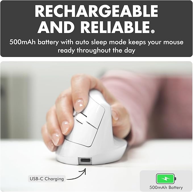 X9 Performance Wireless Vertical Ergonomic Mouse - (BT + 2.4Ghz) - Click in Comfort - Up to 4000 DPI, 6 Button, Rechargeable - Bluetooth Ergonomic Vertical Mouse Wireless - for Mac and PC - White