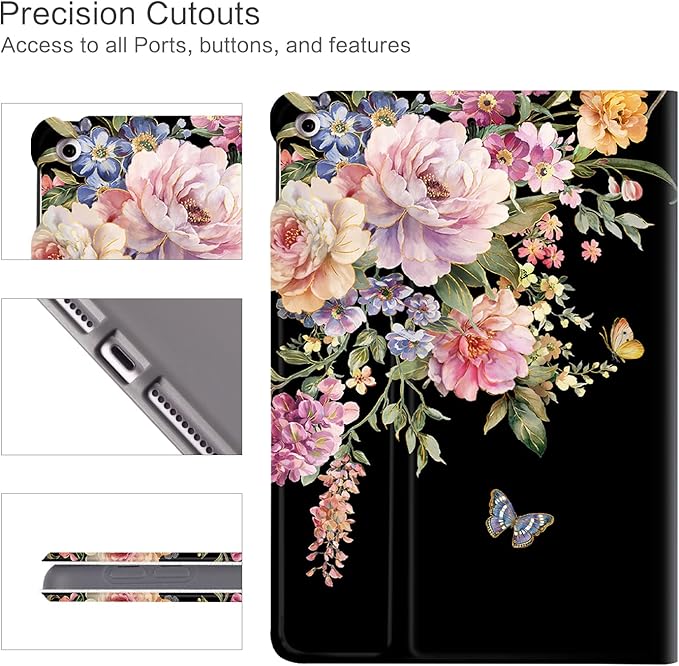 Vimorco for iPad 9th/8th/7th Generation Case, for iPad 9th Generation Case,for iPad 10.2 Cases 10.2-inch Cover, Auto Sleep/Wake, for iPad Cover 9th Gen Multi-Angle View, Butterfly Flower