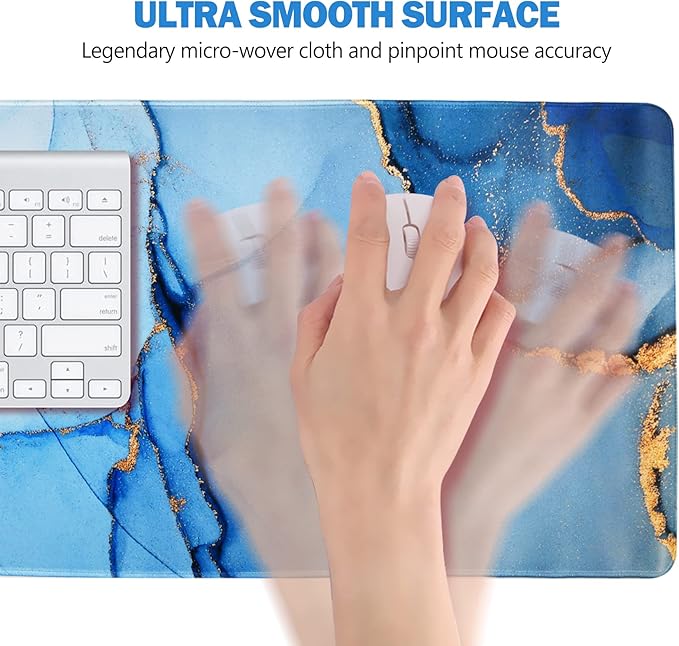 AIMSA Extended Gaming Mouse Pad, XL Large Keyboard Mouse Mat Desk Pad with Stitched Edges, Durable Non-Slip Base Mousepad for Home Office Work, 35x15.7inch,Blue Marble