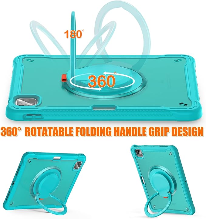 Batianda for iPad Pro 11 inch Case 2025 M5 2024 M4 Chip Lightweight Dual-Layer Protective Tablet Cover, Durable Shock-Absorbing Corners with 360° Rotating Kickstand Ring Built-in Pen Slot, Blue