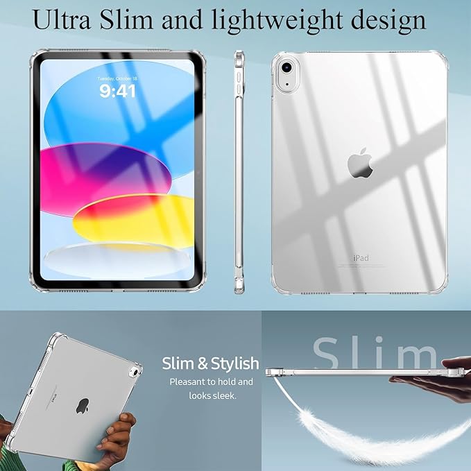for iPad (A16) 11th Generation Case 11 inch 2025/iPad 10th Generation Case 10.9 inch 2022, UUcovers Clear Transparent Soft TPU Back Cover Shockproof Silicone Bumper Anti-Yellow Corner Protective Shell