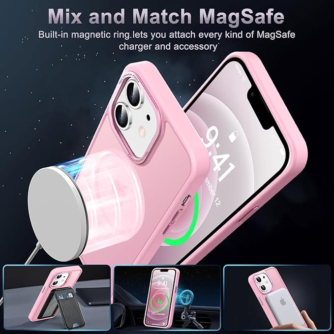 Newfuture Designed for iPhone 12 Case/iPhone 12 Pro Case with Magnetic [13 FT Military Drop Protection] [Compatible with Magsafe] Translucent Shockproof with Anti-Fingerprint Phone Case, Chalk Pink