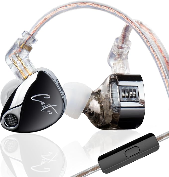 KZ Castor in Ear Monitor Headphones with Mic, HiFi Improved Bass Earphone Sound Tunable Noise Isolating IEMs, Dual-Dynamic Driver Wired Earbuds, 2PIN-C Detachable Cable for Singers Musicians