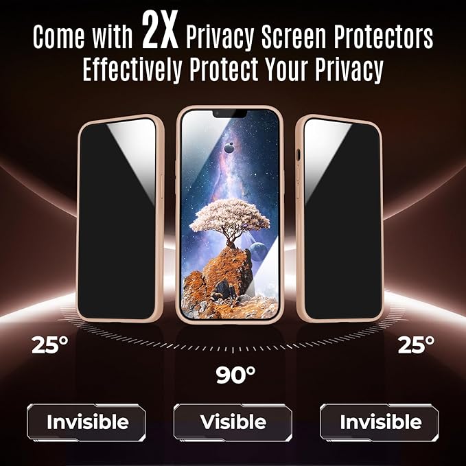 Symcele Designed for iPhone 13 Pro Case, Compatible with MagSafe, with Privacy Screen Protectors X2, [Camera Protection] [15FT Military Drop Protection] Shockproof Phone Case, 6.1", Light Brown