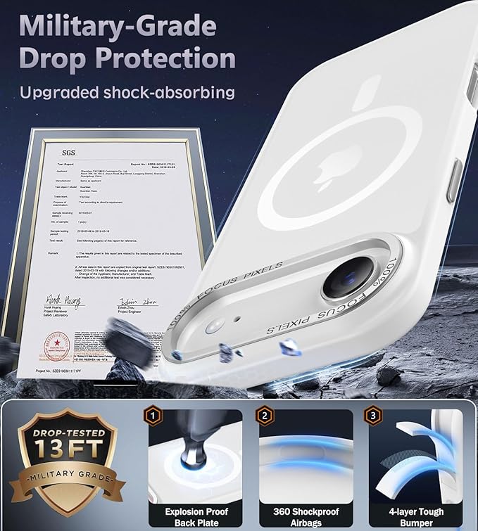 Newfuture Magnetic for iPhone Air Case [Compatible with Magsafe] [Military Grade Drop Protection] Translucent Matte Anti-Scratch Shockproof Protective Phone Cover 6.5 Inch, Frosted White