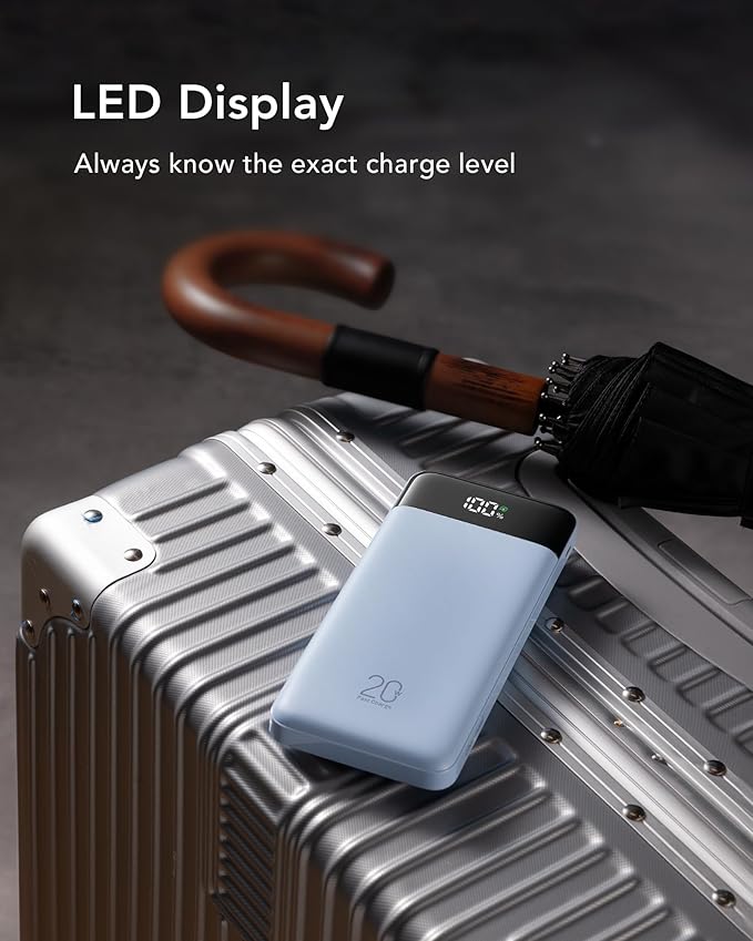 charmast 20000mAh Portable Charger with Built in Cables, 22.5W Travel Power Bank Fast Charging, USB C Cell Phone Battery Pack for iPhone 17/16/15/14/13/12 Series, iPad, Samsung, Android, Tablet