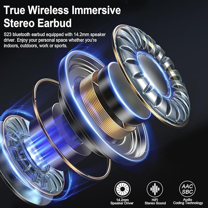 Wireless Earbuds, 2025 Bluetooth 5.3 Headphones HiFi Stereo Ear buds with ENC Noise Cancelling Mics, 40H Bluetooth Earbuds with Dual LED Display, IP7 Waterproof in Ear Earphones for Android iOS, Black
