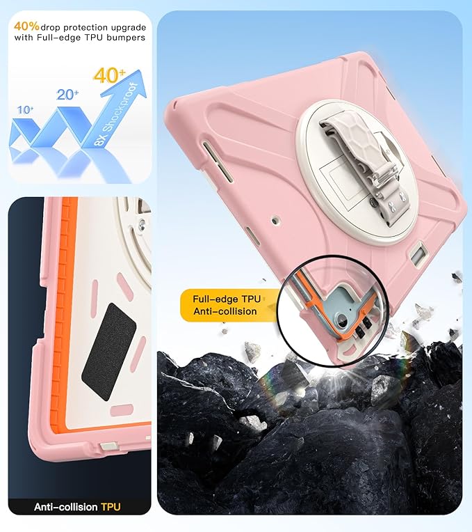 BRAECN Case for iPad Air 13 Inch 2026(M4)/2025(M3)/2024(M2) & iPad Pro 12.9''(2022/2021/2020/2018), Full-Body Protection Screen Protector Pencil Holder 360° Rotating Handle Kicktand Kids Friendly