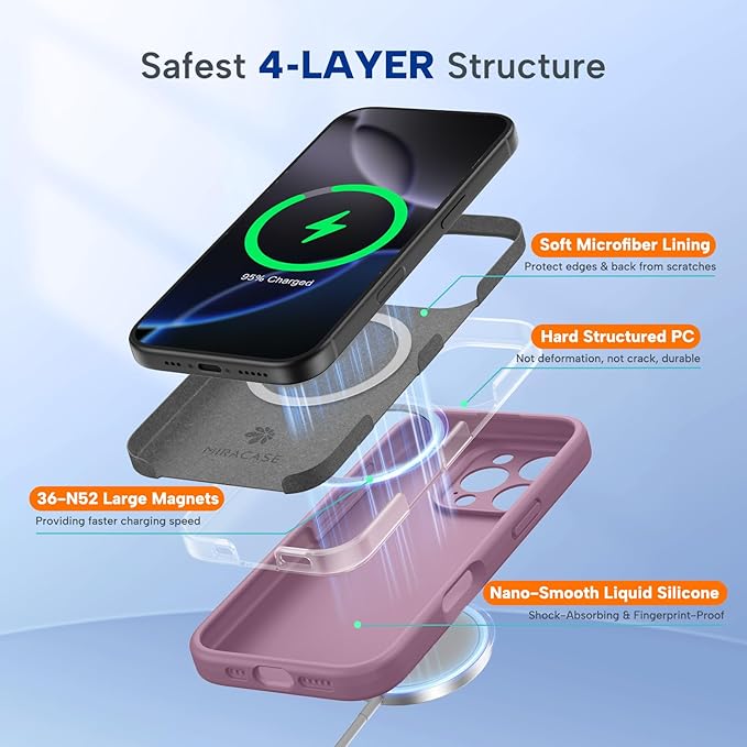 Miracase Magnetic for iPhone 16 Pro Case, [Soft Anti-Scratch Microfiber Lining], Compatible with MagSafe, Liquid Silicone Case Shockproof Drop Protection Phone Case for 16 Pro,Blackcurrant