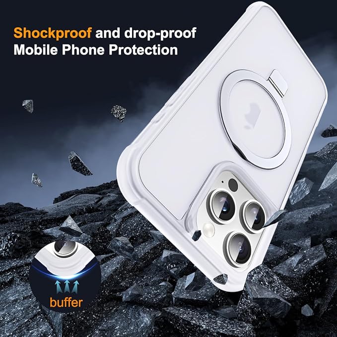 SKYLMW Compatible with iPhone 16 Pro Max Case with Invisible Magnetic O-Ring Stand Military-Grade Phone Case for iPhone 16 ProMax 6.9" [Compatible with Mag-Safe][Great Grip Feeling],Translucent