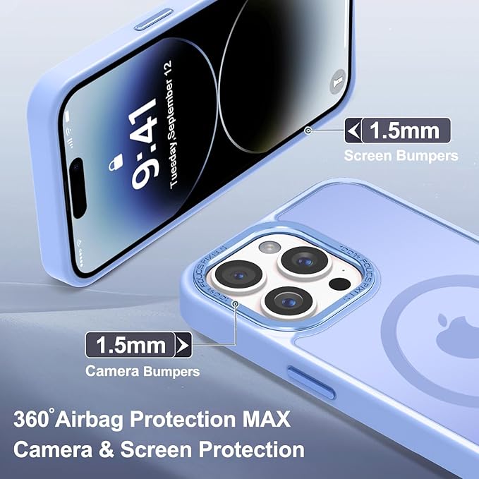 Newfuture Designed for iPhone 14 Pro Max Case with Magnetic [13 FT Military Drop Protection] [Compatible with Magsafe] Slim Translucent Matte Shockproof with Anti-Fingerprint Phone Case, Blue