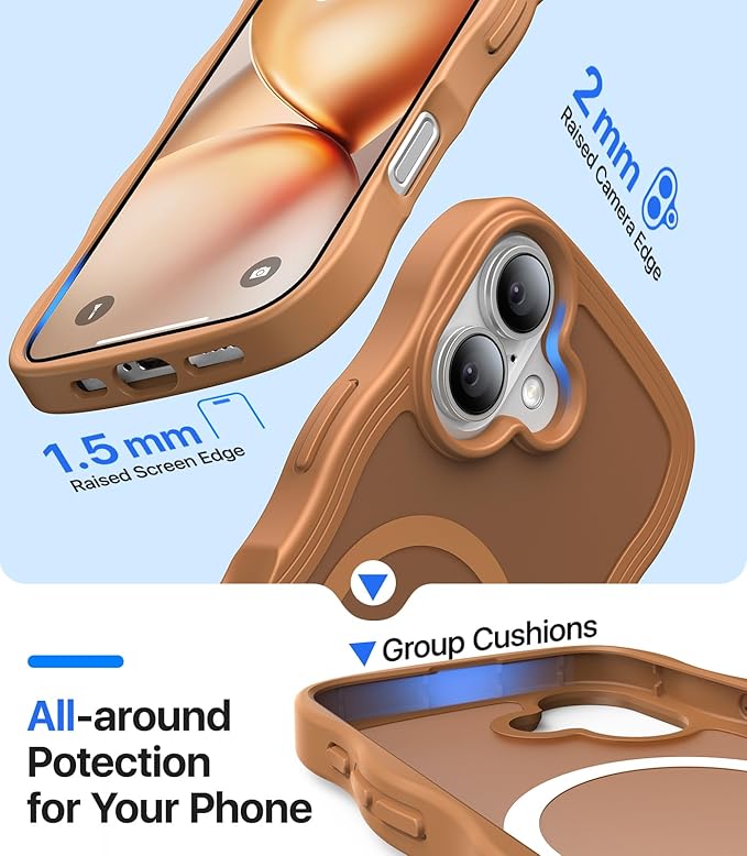 Magnetic for iPhone 16 Case,[Compatible with MagSafe][Military-Grade Drop Protection][Anti-Yellowing] Shockproof Protective Translucent Matte Cover for iPhone 16 Phone Case,Brown