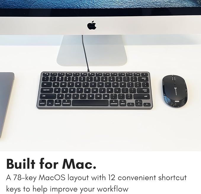 Macally Wired Keyboard for Mac with USB Hub (2X USBC / 1x USBA) - Compatible Small Apple Keyboard with 2 in 1 USB Plug - for MacBook Pro/Air, Mac mini, iMac