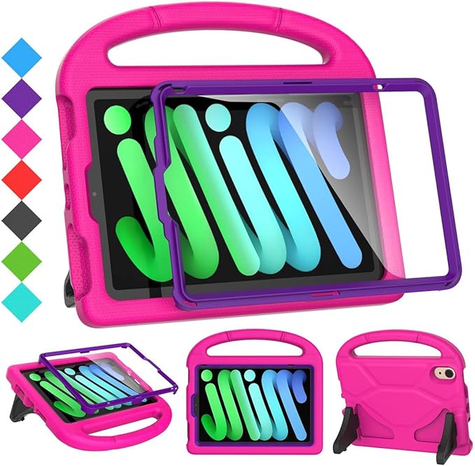SUPLIK Kids Case for iPad mini 7 (A17 Pro) 2024 & iPad mini 6 2021, 8.3-inch iPad mini 6th/7th Generation Case with Screen Protector, Durable Shockproof Kids Cover with Handle Stand, Pink&Purple