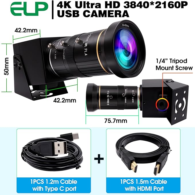 HDMI USB Camera 4K 30fps USB Webcam for Live Streaming 5-50mm 10X Manual Zoom Web Camera USB HDMI Simultaneous Output Video Camera Close-up PC Camers Plug and Play for Linux Raspberry Pi Jetson Nano