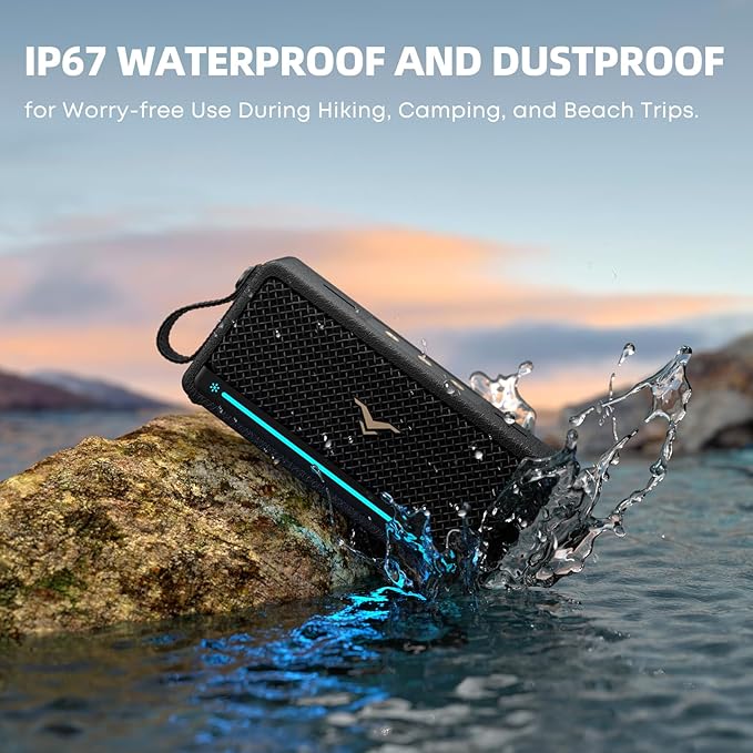 Portable Bluetooth Speakers 40W, IP67 Waterproof Wireless Rugged Speaker with Active Extra Bass, AUX/USB Input, Bluetooth 5.3, Dual Pairing, 12H Playtime for Outdoor, Beach, Travel, Home & Garage