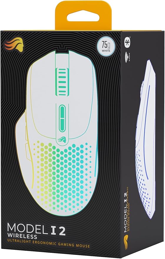 GLORIOUS Gaming Model I 2 Wireless Gaming Mouse - Hybrid 2.4Ghz & Bluetooth, 75g Superlight, 9 Buttons (2 Swappable), RGB, PTFE Feet, MMO/MOBA/FPS, Long Battery Life, Side Thumb Rest - White
