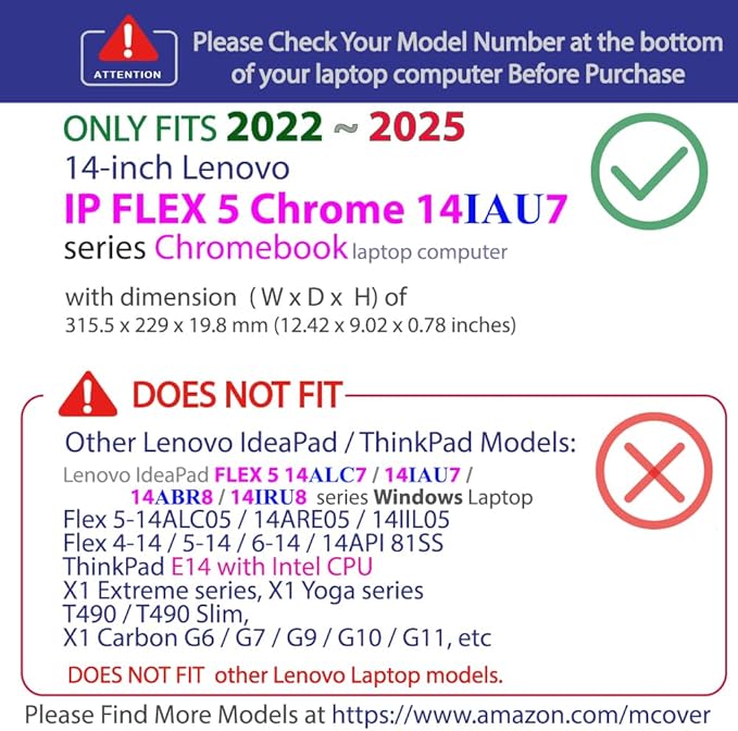 mCover Case ONLY Compatible for 2022-2025 14" Lenovo IP Flex 5 Chrome 14IAU7 (Plus) Convertible Chromebook Laptops (NOT Fitting Other Lenovo Models)- Red