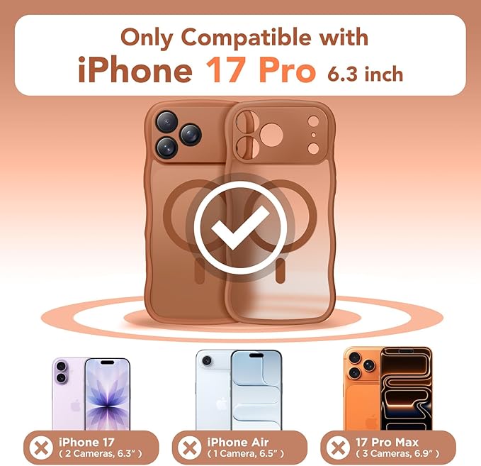 CAPRARO Magnetic for iPhone 17 Pro Case for Women Girls, Upgraded [Full Camera Protection] [Compatible with MagSafe] Cute Wave Translucent Matte Phone Case for iPhone 17 Pro, Dark Orange