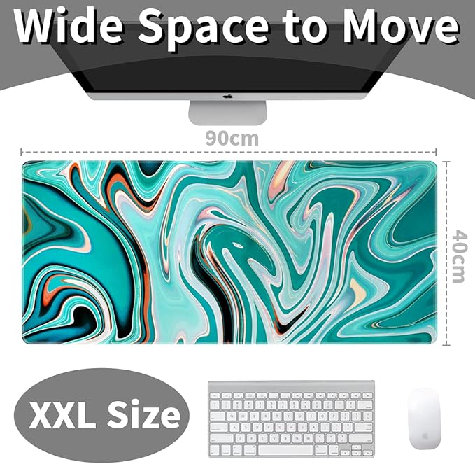 Benvo Extended Mouse Pad with Stitched Edges Extra Large Gaming Mousepads with Non-Slip Rubber Base and Micro-Weave Cloth Desk Mat for Gamer Office Home(35.4x15.7 inch, Marble Green)